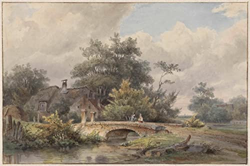FROZBI Hochwertiges Leinwanddruck Leinwand Wandbild Kunstdruck Berühmt Landschap Met Stenen Brug Bij Een Huis von Barend Cornelis Koekkoek für Flurdekoration 60x90cm