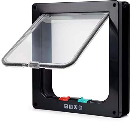 Moaobooh Puerta para gatos, 4 vías de bloqueo para gatos, puerta para mascotas, puerta para mascotas (M, negro)