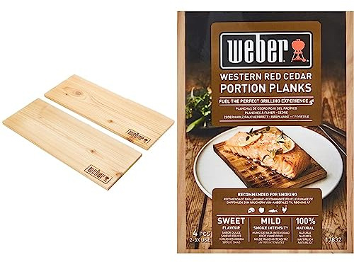 Weber 17831 Räucherbretter aus Zedernholz, 15 x 40 cm, 2 Stück & 17832 Räucherbretter aus Zedernholz 11x15 cm, 4 Stück, Räuchern, Aroma, Grillen