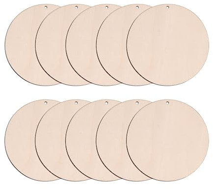 ENLACE Lot de 10 disques ronds en bois avec trou - 10 cm de diamètre - Pour bricolage, artisanat, décoration suspendue, peinture, panneaux de porte