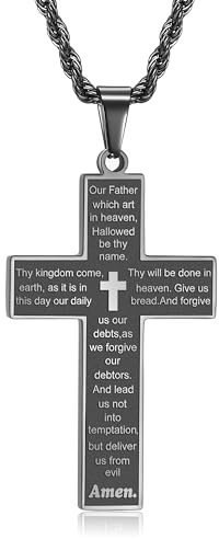 RWQIAN Croce Catena Nero Uomo Croce Collana 65cm con Bibbia Croce Pendente Degli Uomini Croce Collana Gioielli Cristiani