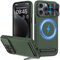 Vihibii Magnetic Case for iPhone 15 Pro Max Compatible with MagSafe, Built-in Kickstand & Slide Camera Cover, Military-Grade Protection Protective Rugged Phone Case for iPhone 15 Pro Max 2023, Green