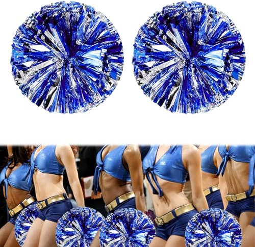 Cheerleading Pompoms - 2 Stück Metallfolie Cheerleading Pom Poms - Cheerleader Bunte Pompons Handblume,für Sport Cheers, Tanz Abendkleid Nachtparty Tänze, Karnevalspartys Verwendet