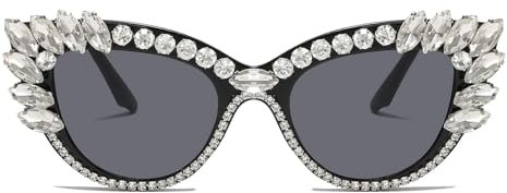LJCZKA Vintage Katzenauge Sonnenbrille Damen mit Strasssteinen, Retro Katzenaugen Sonnenbrille Diamant Kleine Brille Strass Frauen mit UV-Schutz