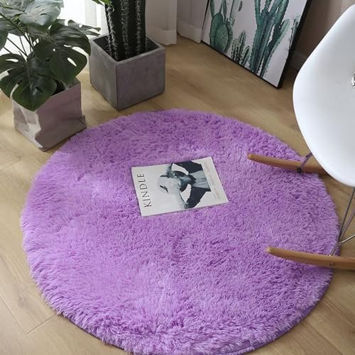 Hiseng Teppich Rund Flauschiger Waschbar, Hochflor Plüsch Weicher Teppich Wohnzimmer Teppich Modern für Wohnzimmer Kinderzimmer Schlafzimmer Flur Läufer Sport Innen (140cm,Lila)