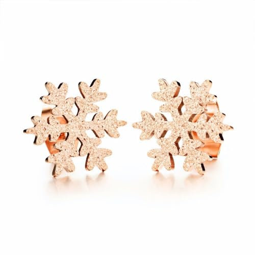 KIM JOHANSON® Edelstahl Damen Ohrringe *Schneeflocke* in Roségold | Boho Schmuck für Frauen | Mit glänzender Oberfläche | Wasserfeste Ohrstecker | Winterschmuck | Weihnachten | inkl. Schmuckbeutel