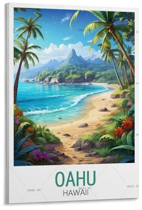 GuYaNa Oahu Hawaii Vintage-Reise-Poster, 40 x 60 cm, Leinwand-Kunstdruck, Gemälde für Wanddekoration, Wohnzimmer, Schlafzimmer