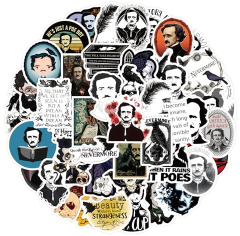 50 Stück edgar allan poe Aufkleber für Koffer, Skateboard, Laptop, Computer, Wasserflaschen, Auto, Teenager, Jungen, Mädchen, Aufkleber, wasserdicht