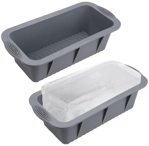 2pcs Large Ice Block Maker, 4.7 lbs Gray Silicone Block Ice Cube Tray Stencil Reusable Extra Large Big Ice Maker for Freezer Ice Bath Cold Plunge or Coolers