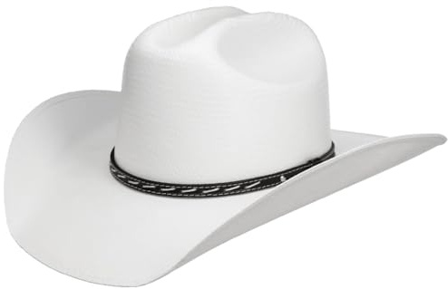 Stetson Vanlesco Western Toyo Strohhut Einfarbiger Cowboy Sonnenhut mit Ledergarniturband UV-Schutz 40 Made in Mexico Unisex Frühjahr/Sommer weiß M (56-57 cm)