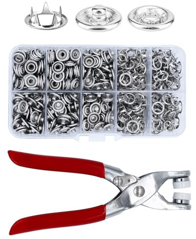 DALAETUS 200 Sets Metall-Druckknopfe mit Zange, Silber, Feste Knöpfe Werkzeug für DIY Basteln Kinderbekleidung Kleidung Taschen
