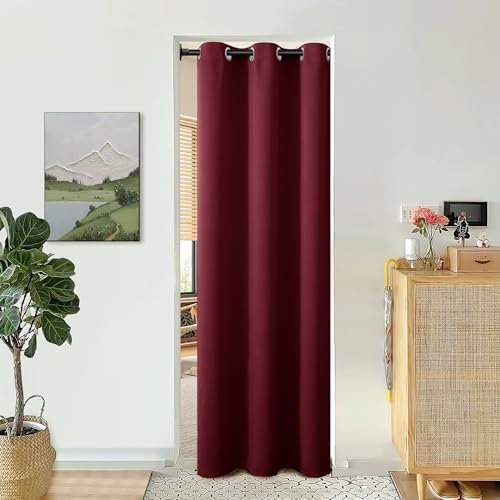BGment Burgundy Door Curtain 78 Inch Length for Doorway, Bedroom Closet Curtain, Privacy Thermal Insulated Blackout Grommet Room Divider for Room Separation, 1 Panel, 40 Inch Wide