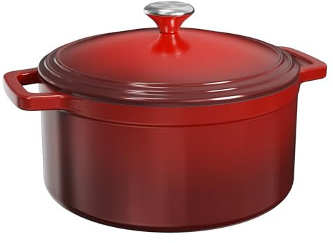 JOGREFUL Olla holandesa de 7 cuartos de galón con tapa, horno holandés de hierro fundido esmaltado para hornear pan de masa madre, camping, olla roja