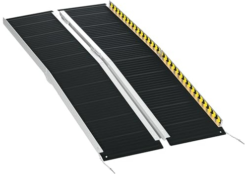 HOMCOM Rampa per Sedia a Rotelle Pieghevole, Lega Alluminio, 152x73.6x5.1cm