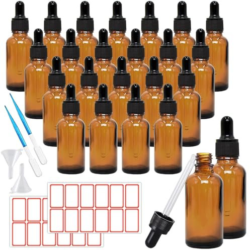 ToKinCen 24PCS 30ml Dropper Bottle Amber Glass Bottles with Glass Pipette Essential Oil Bottles for Essential Oils Perfumes Aromatherapy Chemistry Lab Chemicals