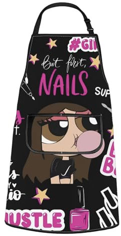 WCGXKO Nail Tech Kitchen Apron Nail Polish Themed Gift Funny Nail Artist Gift Nail Technician Gift, Black, Medium