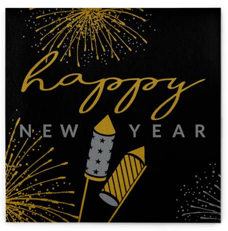 Mank Airlaid Serviette Rocky 40 x 40 cm 50 Stück – Premium Einweg Serviette für Silvesterfeiern mit Happy New Year Design Silvester