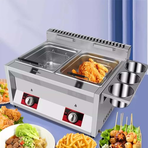Freidora de 20 L, freidora de encimera con tapa y cestas fritas, freidora de gas de doble tanque, herramientas de cocina para el hogar, cocina y comercial