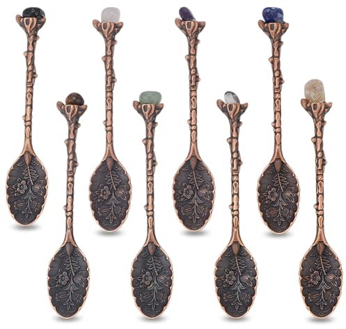 nbeads 8 Stück 8 Stile Retro-Löffel, Kristall-Legierung Löffel Vintage geschnitzt Löffel Anhänger mit Edelstein für Tafelgeschirr Bar Home Office Party Home Dekoration
