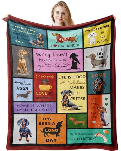 Dachshund Gifts for Women, Sausage Dog Gifts, Dachshund Blanket 150x130CM | Cute Sausage Dog Blanket for Women and Dachshund Lovers Gift for Birthday, Valentines Day, Mothers Day, Christmas
