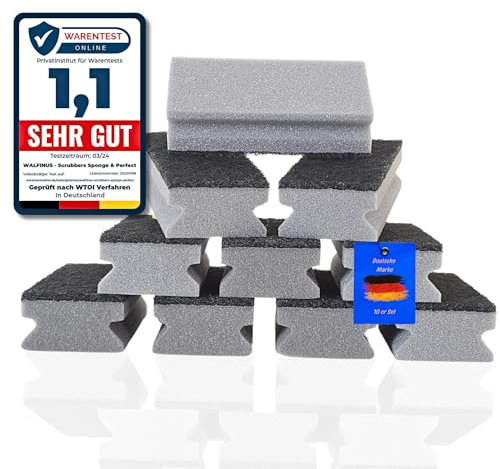 Walfinus Premium XXL 10er-Set Topfreiniger, Scheuerschwamm, Putzschwamm für schwer entfernbaren Schmutz, Scheuerschwamm, Spülschwamm, Reinigungsschwamm waschbar - 60 Grad 15x7x4cm (Grau XXL)