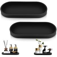 Set of 2 Bathroom Trays, Decorative Trays, Black Silicone Storage Tray, Small Tray for Washbasin, Bathtub, Kitchen Sink and Toilet, Rectangle and Oval, for Cosmetics, Jewellery and Candles