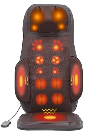 Massagesitzauflage, Rückenmassagegerät mit Wärme, 3 Massage Modus, Ganzkörper Massagesitzauflage, 4 Vibrationsmotoren, Massage von Nacken, Schultern, Rücken und Oberschenkeln