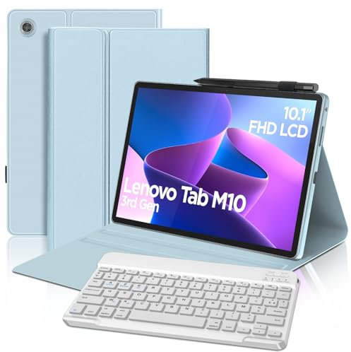 FOGARI Clavier pour Lenovo Tab M10 (3rd Gen) 10.1 2022, Clavier AZERTY Français Bluetooth sans FI, Intelligent Housse pour Lenovo Tab M10 3ème Génération 10.1 TB328FU/XU, Bleu