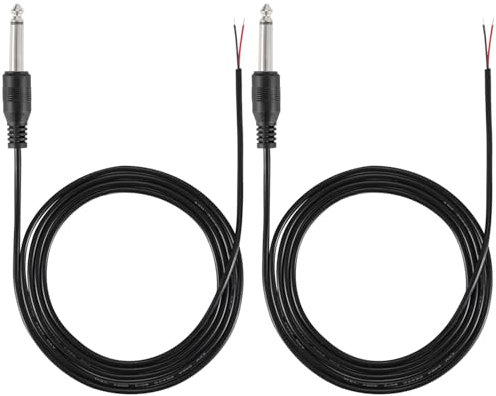 Greluma 2 piezas Cable de audio de 1,5m con conector jack de 6,35mm a altavoz,conector macho mono TS de 1/4 a extremo abierto de cable desnudo,conector de 6,3mm para micrófono,altavoz amplificador.