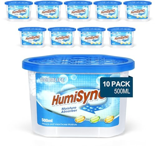Feuchtigkeitsabsorber 500 ml, Luftentfeuchter, Packung mit 10 Feuchtigkeitsabsorber Boxen, um zusätzliche Feuchtigkeit aus Ihrem Badezimmer, Schrank，Kleiderschrank Luftentfeuchter, Blau