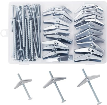 28PCS Toggle Bolts, Wing Nuts, Heavy Duty Hollow Wall Anchors for Drywall Ceiling, 3 Sizes Butterfly Anchors (1/4 3/16 1/8) for Hang Shelves, Heavy Fixtures, Metal Drywall Anchor and Screws Kit