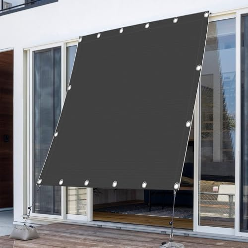 Sonnensegel Wasserdicht 100 x 260 cm nach maß Rechteckig Sonnensegel Sonnenschutz UV Schutz Wetterfest Polyester Mit Ösen Und Befestigungsseile für Camping Terrasse, Dunkelgrau