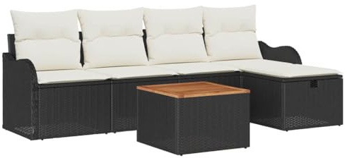 vidaXL Garten-Sofa-Set mit Kissen 6 pcs Schwarz Poly Rattan, Verstellbare Füße, modernes Garten-Sofa-Set, Bequeme Sitze, UV-beständig, modulare Terrassenmöbel für Patios