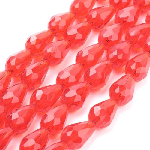 50 facettierte Tropfen 15x12mm Glasperlen Perlen Glas Kristall Glasschliffperlen zum auffädeln (Rot)