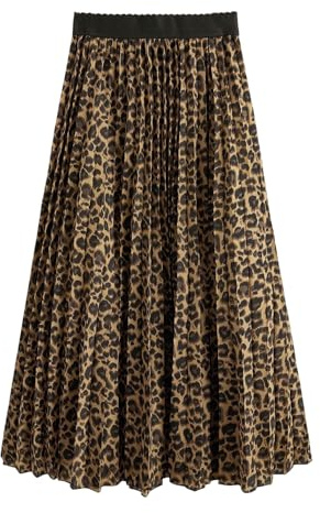 GORGLITTER Röcke Damen Elegant Maxirock Leo Freizeitrock A Linie Faltenrock | Plissee Rock Damen, Leoparden Partyrock, Festival Outfit, Tanzrock Damen, Mit Elastischer Bund