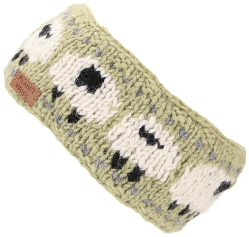 Woll-Strick-Stirnband, gestrickter Ohrenwärmer, 10 cm, warm, grün | Handgestrickt aus reiner Schurwolle, gefüttert mit Fleece, elastisch, gute Passform, ideal für kalte Tage.