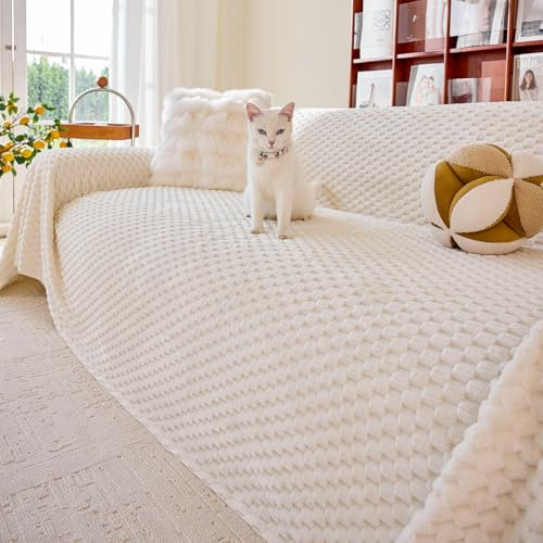 TAOTAOGO Hundesofaschoner – Flauschiger, Rutschfester Sofaüberzug für 1-4 Sitzer & Ecksofas (L-Form), waschbare Sofabezüge & Sofaschutz, haustierfreundlich A Beige 180x340cm