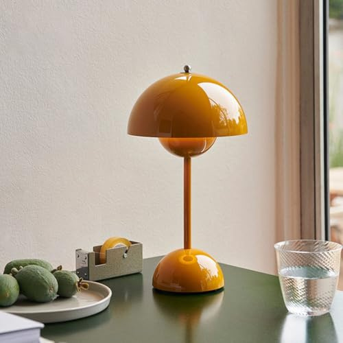 AoLa LED Tischlampe Kabellos Pilz, Akku Tischleuchte Dimmbar mit Touch Control Moderne Pilz Lamp USB Aufladbar 1800mAh Batterie Nachttischlampe Ohne Kabel 3000K-6000K Mushroom Lamp Tragbare, Gelb