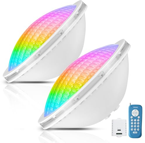 OSREE PAR56 LED Poolbeleuchtung, 20W Poolscheinwerfer RGB Dimmbar Farbwechsel 800lm, 12V AC Schwimmbadbeleuchtung mit Fernbedienung, 2/4/6H Timer, für Folien Fertig und Betonbecken, 2er-Pack
