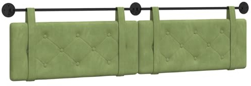 vidaXL Hängendes Kopfteil Hellgrün Samt, Moderner rechteckiger Wand-Headboard aus Samt, bezogen mit Bändern, Knopfsteppung für entspannende Schlafzimmer-Deko