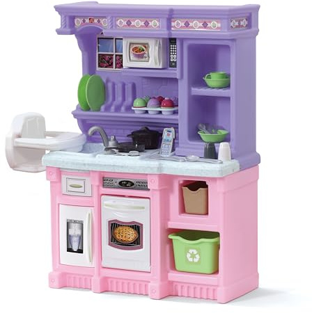 Step2 Little Baker's Kids Kitchen Playset, Indoor/Outdoor Kitchenette, Interactive Play with Lights and Sounds, Made of Durable Wood, 30 Piece Toy Accessories, Toddlers 2+ Years Old, Purple/Pink