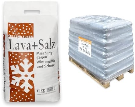 OPPENHÄUSER Lava-Salz Gemisch 1080kg gebrochen & gesiebt: 80% Lavastreu 20% Streusalz (DIN EN 16811-1), schnell & langanhaltend, für Gehwege & Straßen, Premium Qualität, 1 Palette