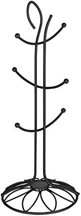 Spectrum Diversified Leaf 6 Holder Beautiful Kitchen Countertop Mug Tree, Mug & Teacup Rack Bar & Kitchen, Coffee Corner Cup Storage, Black