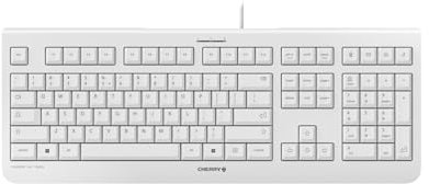 CHERRY KC 1000, Teclado con Cable, Distribución de Teclado Español (QWERTY), Plug & Play a través de USB, Diseño Plano, Tecleo Silencioso, Blanco/Gris