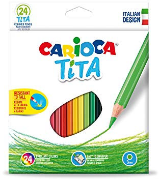 CARIOCA Buntstifte, Tita Buntstifte – leuchtende und auswaschbare Farben, extra starke Mine Ø 3 mm, gleichmäßiges Schreiben, sechseckiger Schaft (Box mit 24 Buntstiften)