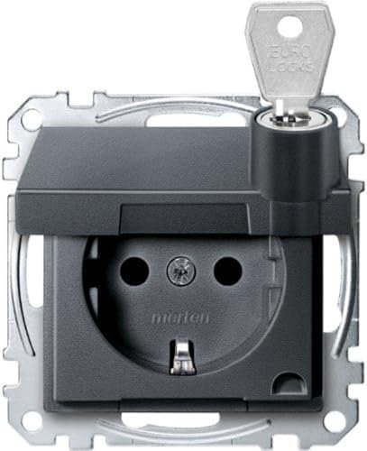 Schneider Electric Merten MEG2315-0414 SCHUKO-Steckdose Klappdeckelabschließbar, Schutzkontaktsteckdose, verschiedene Schließungen, BRS, Steckklemmen, anthrazit, System M
