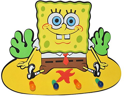 alles-meine.de GmbH 3-D Kindergarderobe - Spongebob Schwammkopf - mit 4 Kleiderhaken Moosgummi - Garderobenhaken Wandhaken Kinder Garderobe Kind Wandgarderobe Haken/Kinderzimme