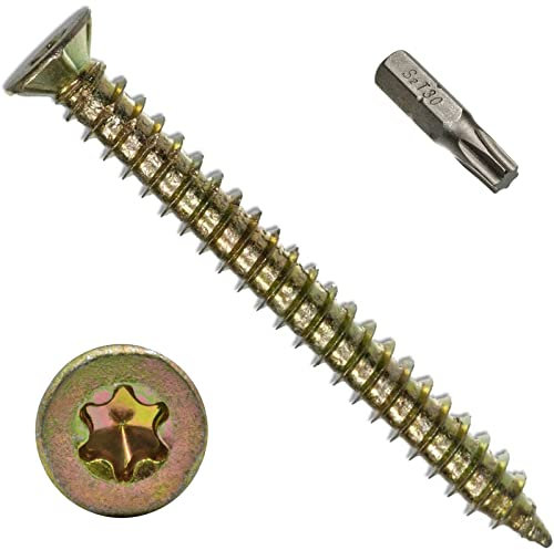 50 viti per il fissaggio di telai nel cemento, 7,5 ø x 100mm - Viti per finestre/porte con Torx 30 bit per ogni ordine.