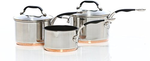 Proware - Batería de cocina de cobre, juego de 3 cacerolas, 14 cm, 16 cm y 18 cm