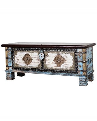 Marrakesch Vintage Deko Sitzbank mit Stauraum aus Holz 116cm groß | Truhe Holzkiste mit Deckel Cemile als Schlafzimmer Wohnzimmer Möbel | Bank Schuhbank mit Sitzfläche für den Flur als Flurmöbel